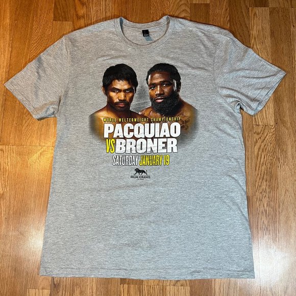 Manny Pacquiao vs Adrian Broner MGM Grand T Shirt Gray Sz XL Men’s New - Picture 1 of 4